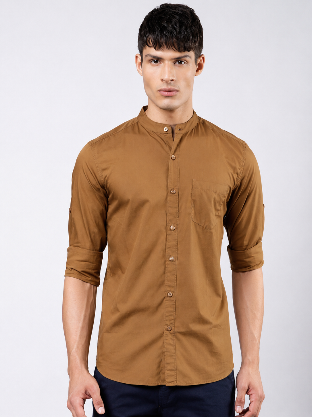 HIGHLANDER Men Khaki Brown Slim Fit Solid Casual Shirt